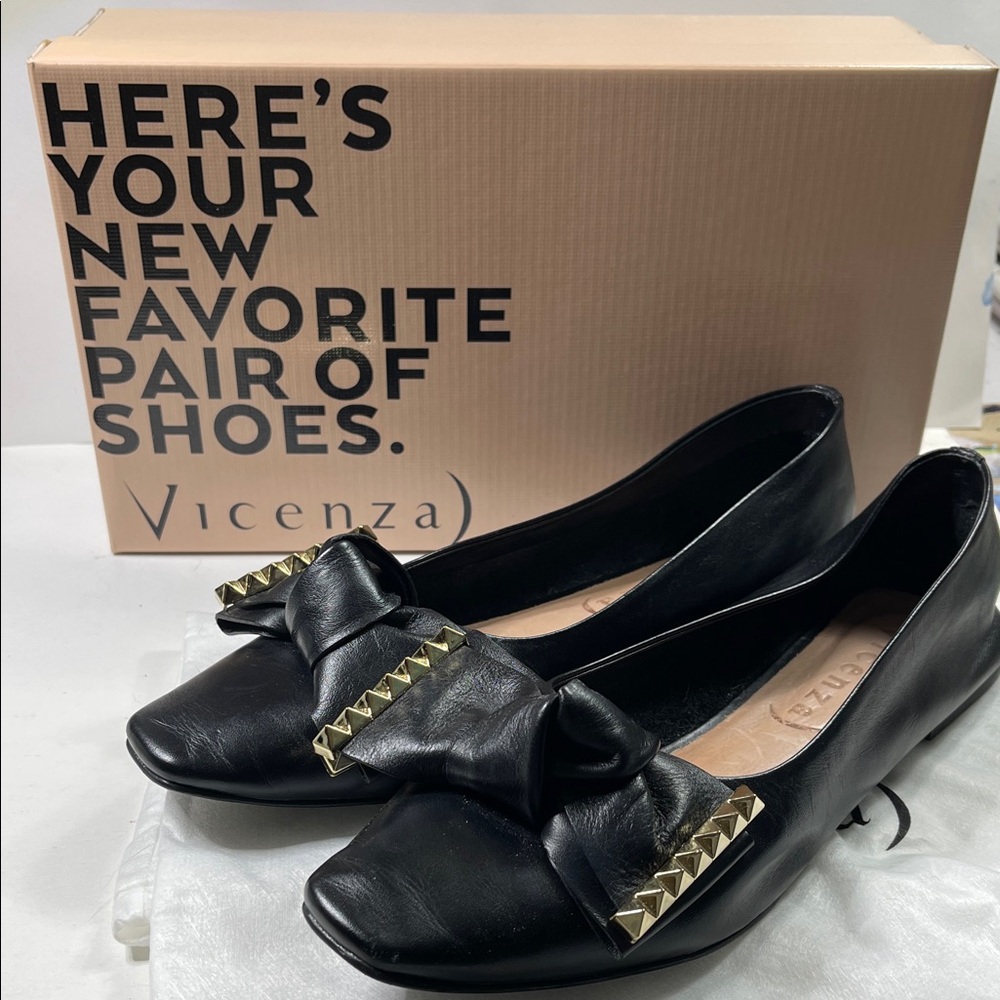 Anthropologie Vicenza Black Leather Women's Flats Studded Bow Size 9M EUC - Picture 12 of 13